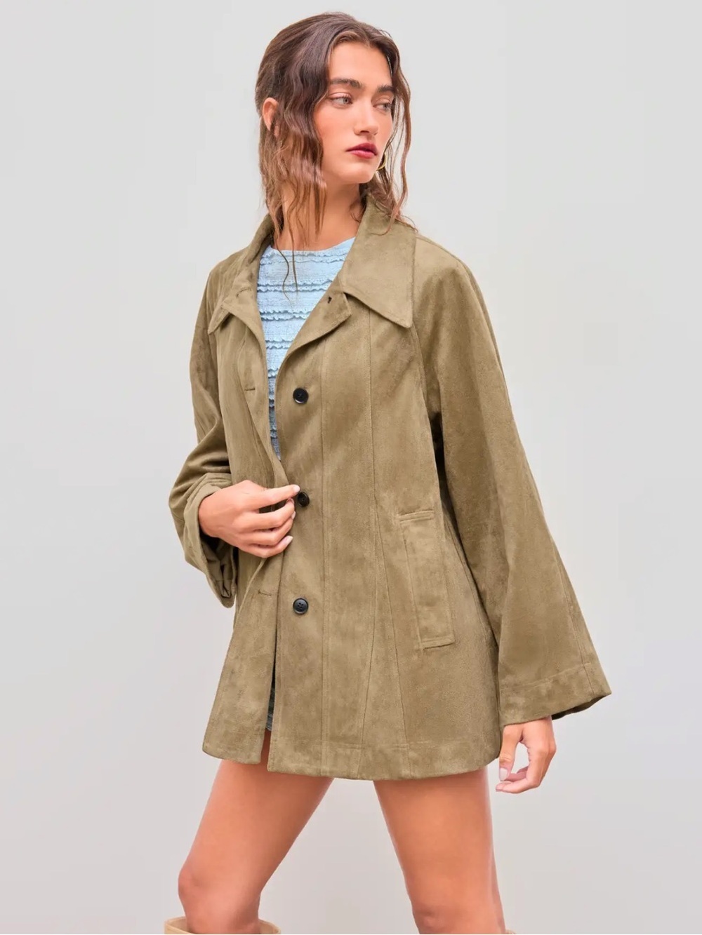NWT CIDER SUEDE COLLAR SOLID BUTTON - Picture 3 of 12